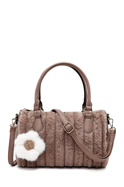 Derimod Women's Mink Long Strap Plush Shoulder Bag with Accessories 25Wbd2673Ph