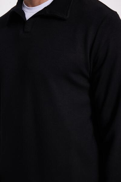 Tudors Men's relax fit comfortable cut polo v-neck black sweatshirt