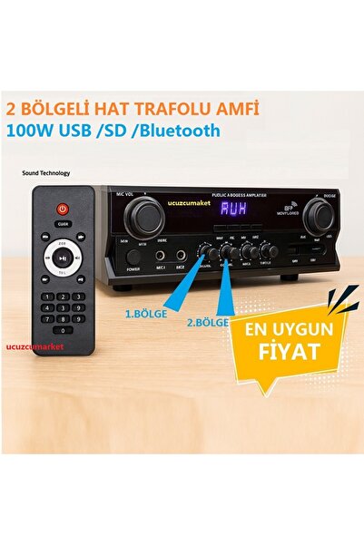 Kalite 2 Bölgeli Hat Trafolu 100 Watt Seslendirme Amfisi (Usb/sd/bluetooth)