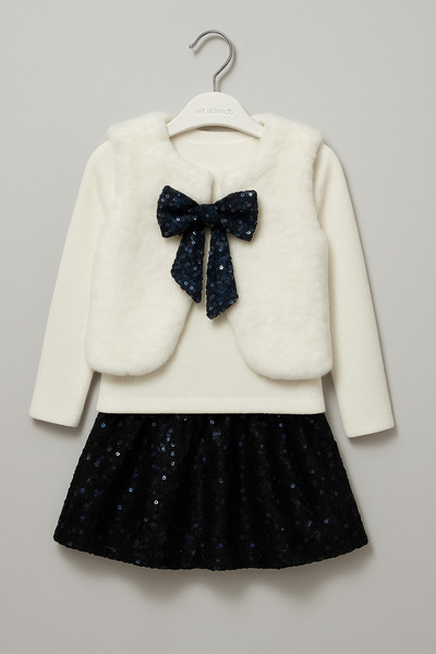 ÖZNUR Siyah Beyaz Zarif Kız Çocuk Kombini