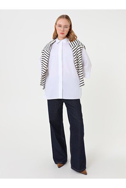 Refka Μπλούζα / Πουκάμισο με κρυφά κουμπιά από βαμβακερό ύφασμα - Λευκό - Αποκλειστικό