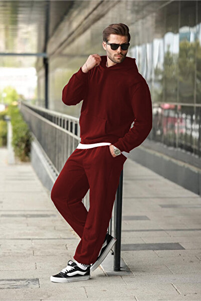 YAKAMEL Men's 3 Thread Sh Fleece-Lined Hooded Pocket High Waist Relaxed Fit E...