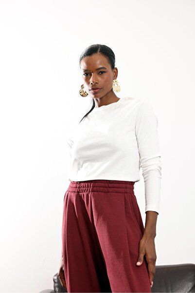 5in1Canpolat Ecru Long Sleeve Basic T-Shirt 1103