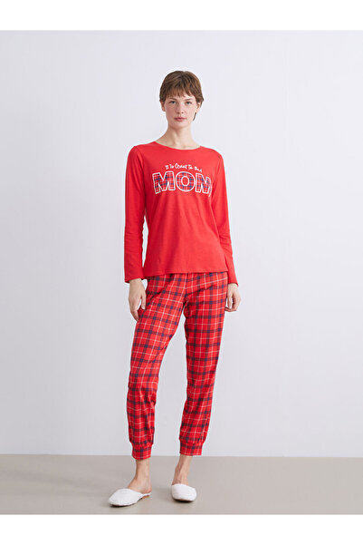 LC Waikiki Dream Red Crew Neck Printed Women's Pajama Set