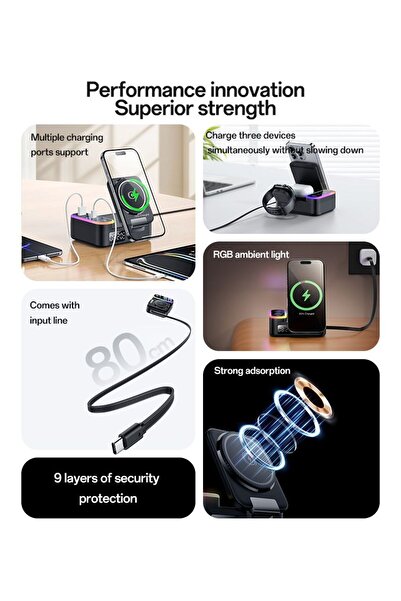 Yesido 8 in 1 Charging Station 65W Wireless Charger RGB Clock PD 30W QC 18W Fast Charge Hub for Phone