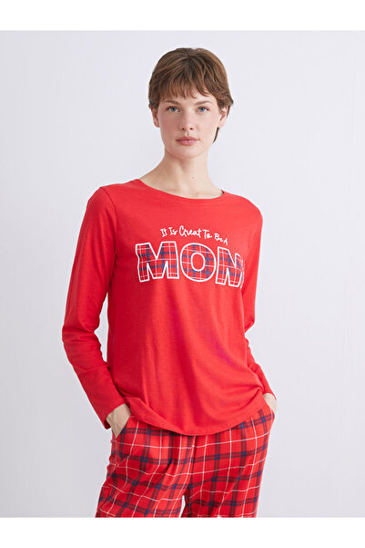 LC Waikiki Dream Red Crew Neck Printed Women's Pajama Set