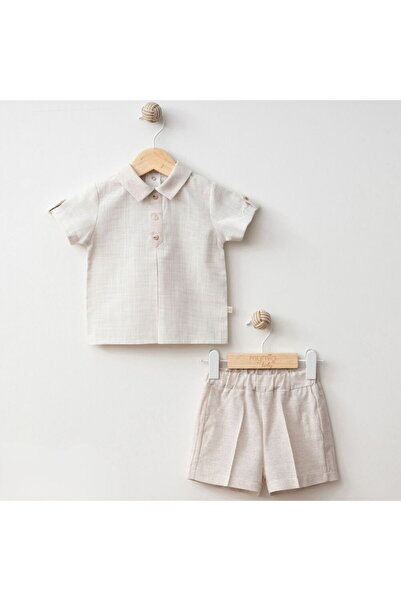 Mymio 4225MY Erkek Bebek Keten Şortlu İkili Takım