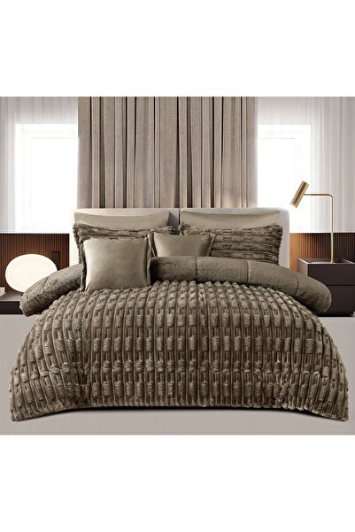 Ropi Heavy striped faux fur bedspread, 8 pieces, double size