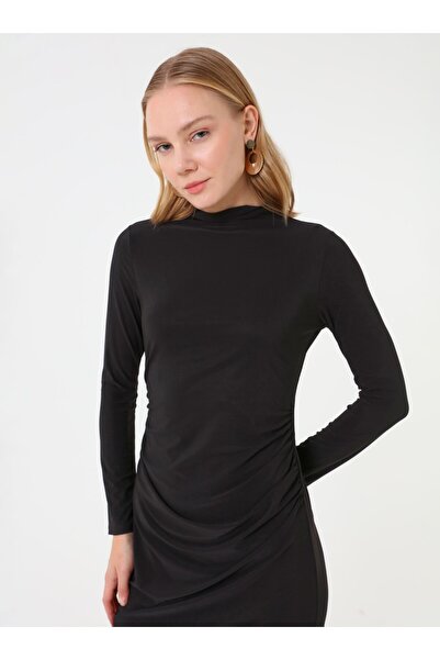 Refka Draped Detailed Dress - Black -