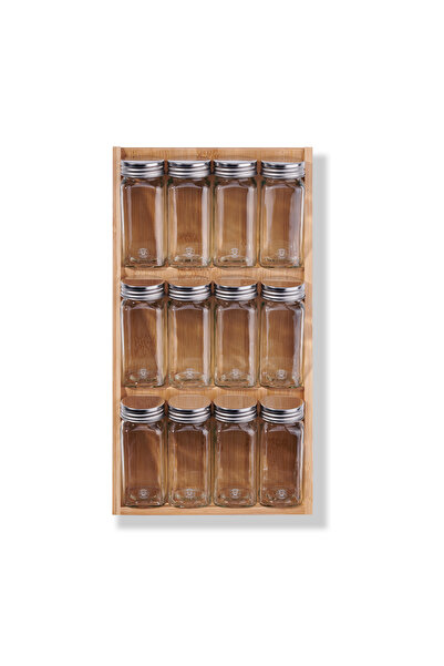 KORKMAZ Natura 12 Parça Ahşap Standlı Baharat Seti A560-07