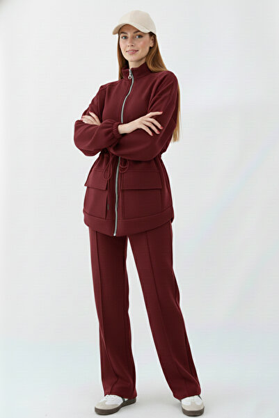benguen Waist-Tied Scuba Suit N5404 Burgundy