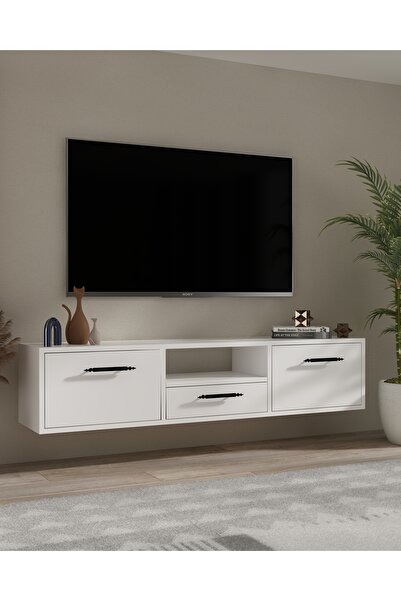 DEMONTE DECOR 1331DROPDD-128 DUVARA MONTAJ TV SEHPASI BEYAZ-SİYAH