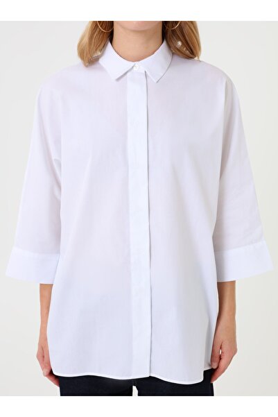 Refka Μπλούζα / Πουκάμισο με κρυφά κουμπιά από βαμβακερό ύφασμα - Λευκό - Αποκλειστικό