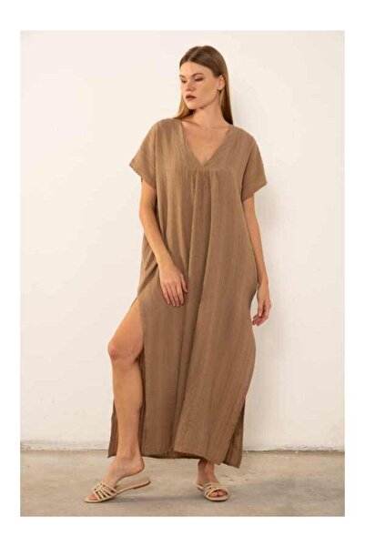 İpekçi Otantik Desenli Dokuma Maxi Kaftan Elbise