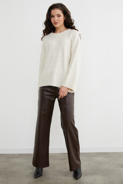 Fulla Moda Basic Crew Neck Casual Knit Sweater