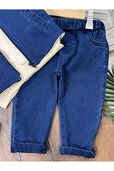 BİSCOİ Babybiscoi Kot Vest Set Snap Fastener Badili Rockn Roll Baby Boy Triple Set