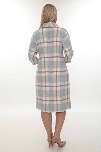 etselements Lumberjack Fabric Degaje Collar Pocketed Dress Gray 7083