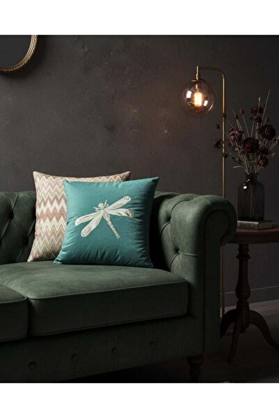 ref crea Husă de pernă brodata cu libelule verde smarald