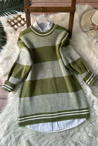 MODAQU تونيك سترة ناعمة ذات خطوط سميكة - كاكي