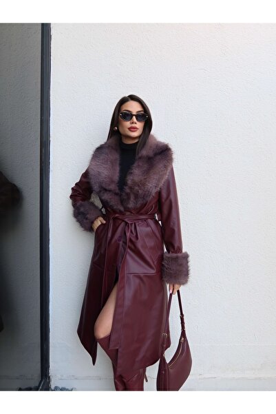 ESRAHELVACI Leather Trench with Fur Detail Belt