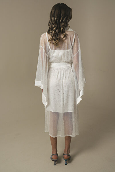 Mita Concept White Shiny Bat Sleeve Kimono