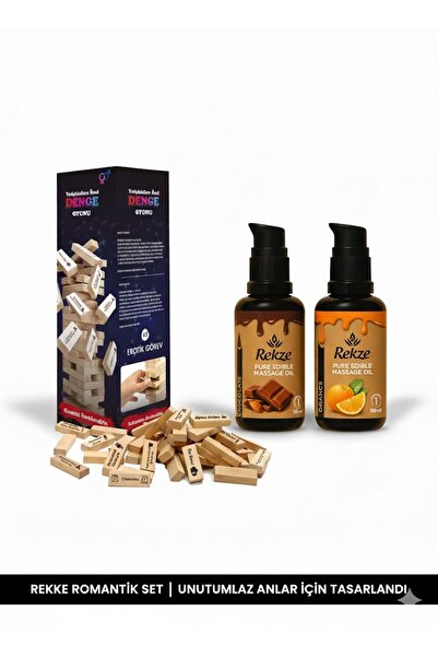 Rekze Romantik Set | 48 Görevli Erotik Denge Oyunu & Yenilebilir 2'li Masaj Yağı (Çikolata, Portakal
