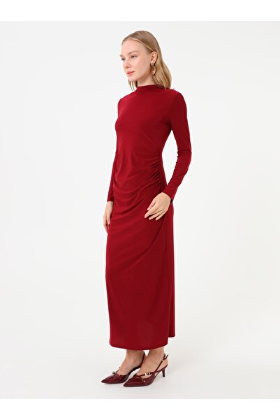 Refka Draped Detailed Dress Hijab Dress - Burgundy -