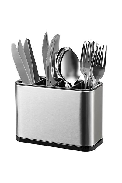 zola Cutlery container, 4 compartments, drainer, stainless steel, 18x13.5x8.5 cm, gray/black