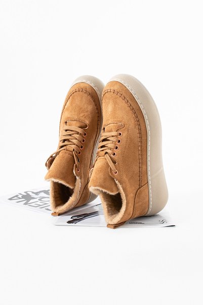 Siena Shoes Olmo Women's Lace-Up Plush Boots Brown Suede