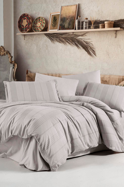 Clasy Arakis Light Gray Single 100% Cotton Boutique Duvet Cover Set