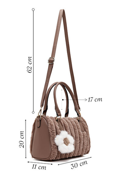 Derimod Women's Mink Long Strap Plush Shoulder Bag with Accessories 25Wbd2673Ph