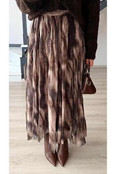 Oslove Coffee-cream lined asymmetric skirt with elastic waist