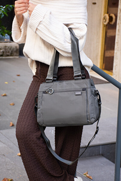 Sanmorris Sn 6015 Women's Water Resistant Parachute Fabric Hand Shoulder Bag Arm Bag Crossbody Bag Dark Gray