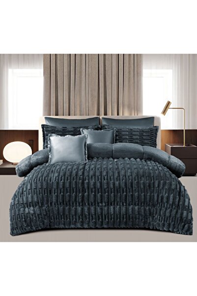 Ropi Heavy striped faux fur bedspread, 8 pieces, double size