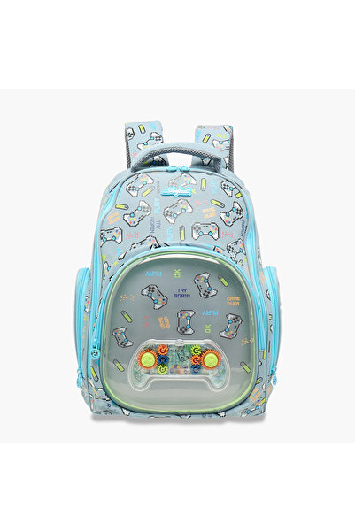 Skylar Gamer Print Backpack with Adjustable Straps and Zip Closure - 21x10x10...