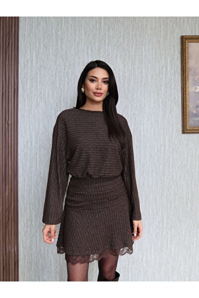 ESRAHELVACI Waist Gathered Lace Detail Mini Dress