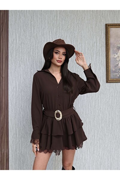 ESRAHELVACI Shirt Collar Lace Detail Mini Dress