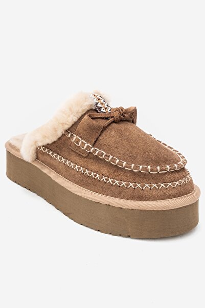 LuviShoes Γυναικείες παντόφλες μοκασίνι με σόλα πλατφόρμας YALINA από γνήσιο δέρμα από γνήσιο δέρμα με ραμμένη γούνα