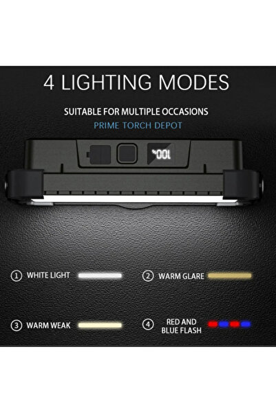 Denx Flashlight with stand for camping and hiking, multi-mode LED technology, solar and cable power system