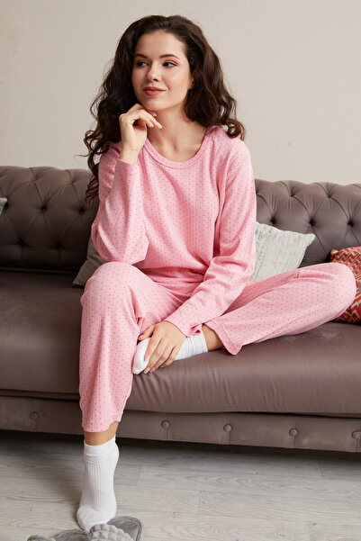 Fulla Moda Plus Size Polka Dot Patterned Pajama Set