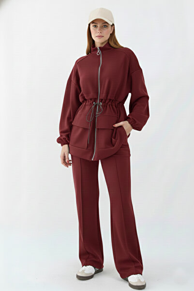 benguen Waist-Tied Scuba Suit N5404 Burgundy