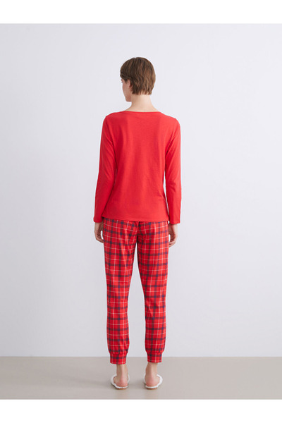 LC Waikiki Dream Red Crew Neck Printed Women's Pajama Set