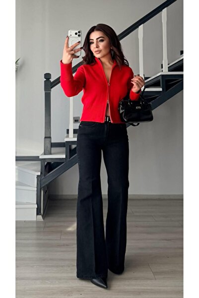 Oslove Black Washed Self-Belted Flared Jean