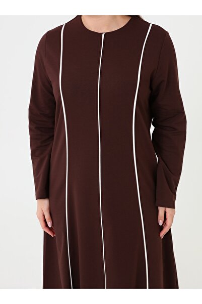 ALİA ριγέ Μακρύ Φόρεμα Plus Size - Καφέ -