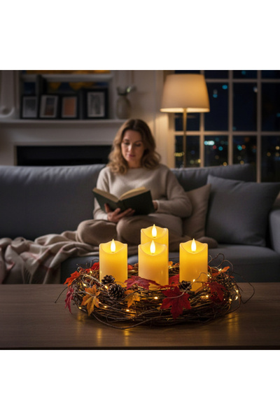 zola Set of 4 decorative LED candles, flame effect, warm white light, battery powered, 12.5 cm, white