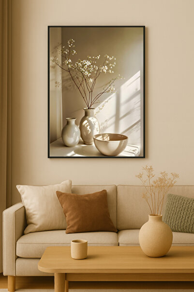 seninürünün Softeternity - Gerçek Cama Baskı Siyah Alüminyum Metal Çerçeveli Tekli Çiçek Tablo