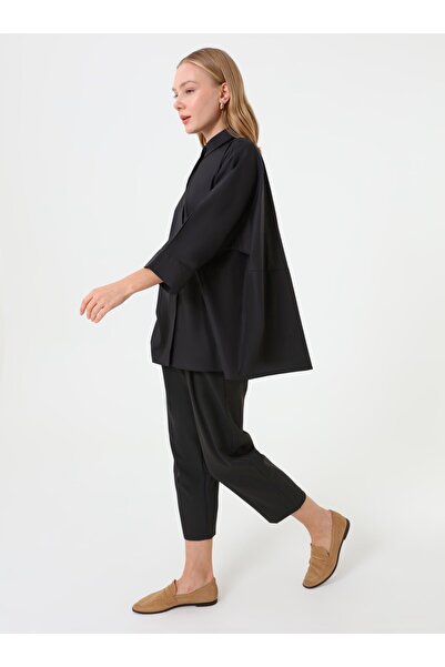 Refka Cotton Fabric Hidden Button Blouse / Shirt - Black - Exclusive