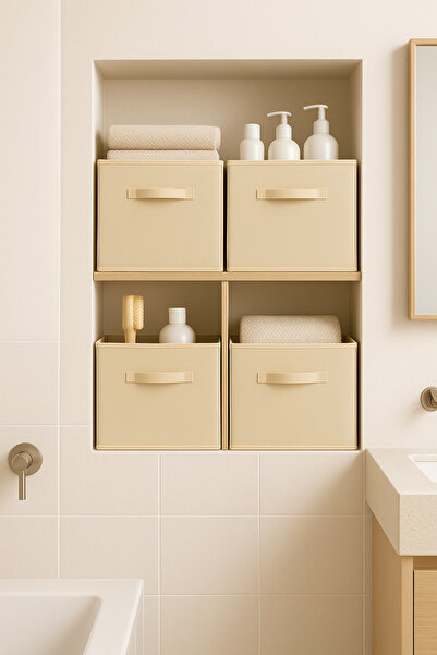 homyjr's 4-Piece Cream Fabric Closet Organizer Box - 30X30X30 cm Foldable Multi-Purpose Storage Box