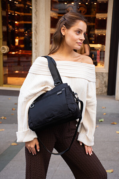 Sanmorris Sn 6015 Women's Water Resistant Parachute Fabric Hand Shoulder Bag Arm Bag Crossbody Bag Black