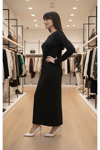 segiza Stretch Fabric Long Sleeve Crew Neck Viscose Dress